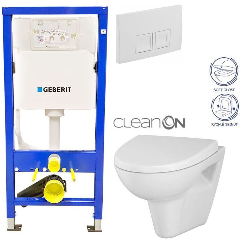 Obrázok /SET/GEBERIT - SET Duofix Sada pro závěsné WC 458.103.00.1 + tlačítko DELTA50 bílé + WC CERSANIT PARVA CLEANON + SEDÁTKO (458.103.00.1 50BI PA1)