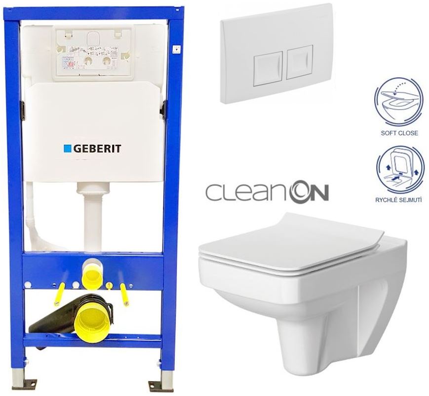 Obrázok /SET/GEBERIT - SET Duofix Sada pro závěsné WC 458.103.00.1 + tlačítko DELTA50 bílé + WC CERSANIT SPLENDOUR CLEANON + SEDÁTKO (458.103.00.1 50BI SP1)