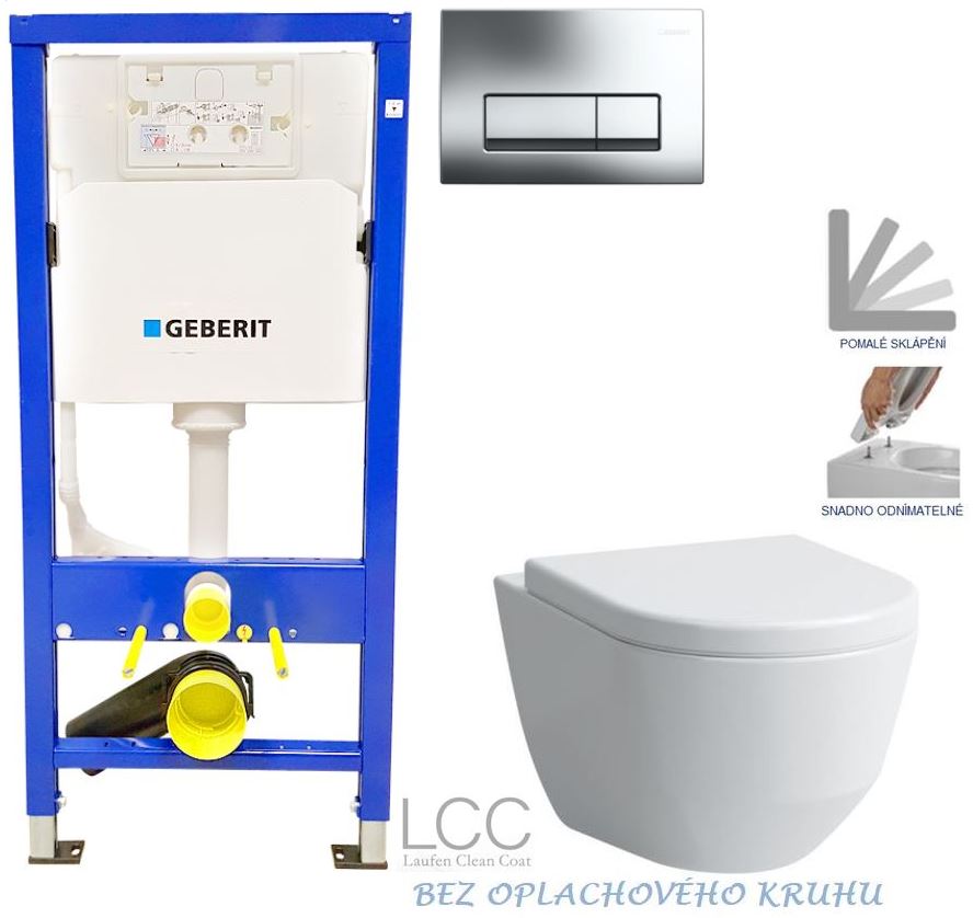 Obrázok /SET/GEBERIT - SET Duofix Sada pro závěsné WC 458.103.00.1 + tlačítko DELTA51 CHROM + WC LAUFEN LCC RIMLESS + SEDÁTKO (458.103.00.1 LP2)