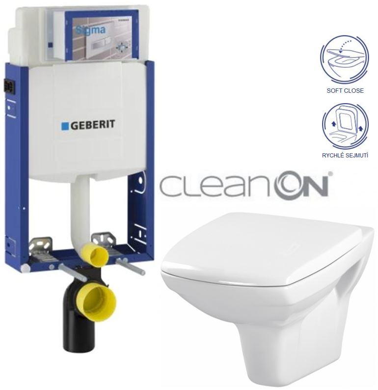 Obrázok /SET/GEBERIT - SET Kombifix KOMBIFIX ECO pro závěsné WC, nádržka UP 320 bez Ovládací desky + WC CERSANIT CARINA CLEANON + SEDÁTKO (110.302.00.5 CA2)