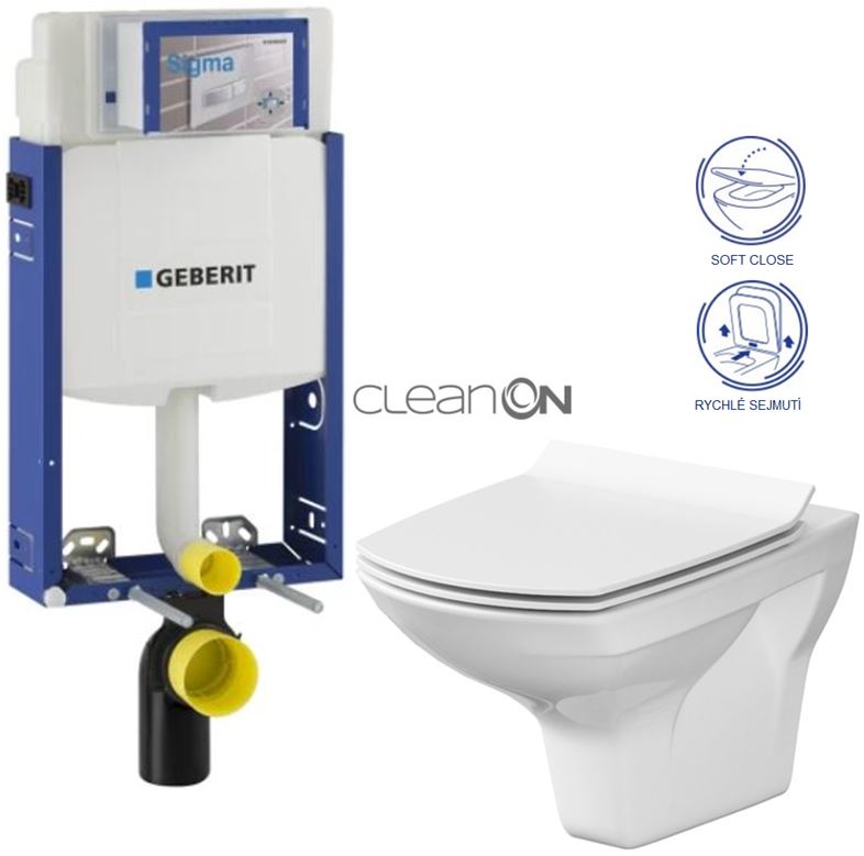 Obrázok /SET/GEBERIT - SET Kombifix KOMBIFIX ECO pro závěsné WC, nádržka UP 320 bez Ovládací desky + WC CERSANIT CARINA CLEANON + SEDÁTKO (110.302.00.5 CA3)