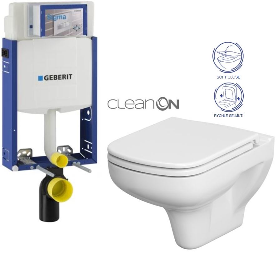 Obrázok /SET/GEBERIT - SET Kombifix KOMBIFIX ECO pro závěsné WC, nádržka UP 320 bez Ovládací desky + WC CERSANIT COLOUR CLEANON + SEDÁTKO (110.302.00.5 CN1)