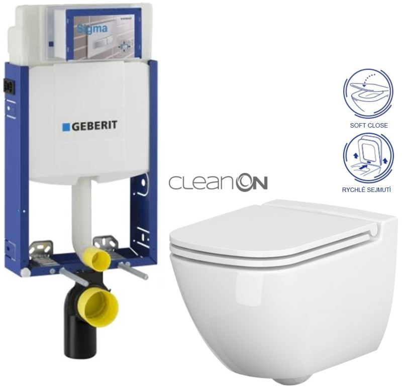 Obrázok /SET/GEBERIT - SET Kombifix KOMBIFIX ECO pro závěsné WC, nádržka UP 320 bez Ovládací desky + WC CERSANIT CASPIA CLEANON + SEDÁTKO (110.302.00.5 CP1)