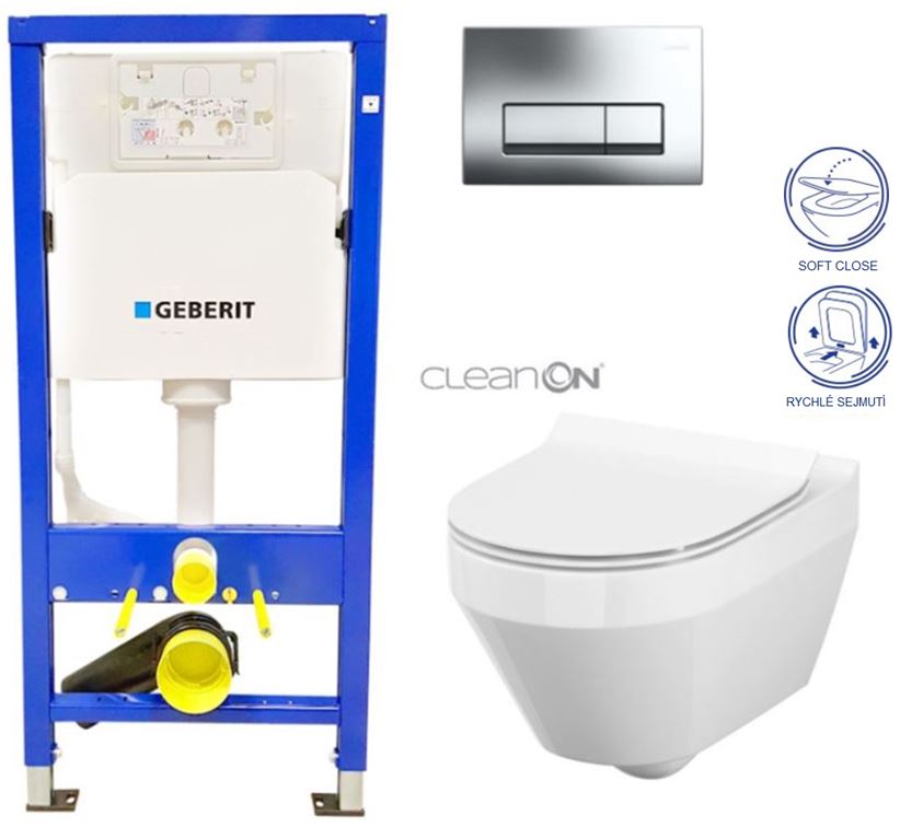 Obrázok /SET/GEBERIT - SET Duofix Sada pre závesné WC 458.103.00.1 + tlačidlo + WC CERSANIT CREA OVÁL CLEAN ON + Sedadlo (458.103.00.1 CR1)