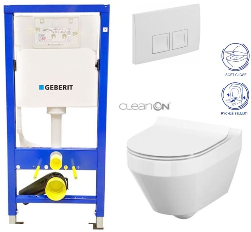 Obrázok /SET/GEBERIT - SET Duofix Sada pro závěsné WC 458.103.00.1 + tlačítko DELTA50 bílé + WC CERSANIT CREA OVÁL CLEANON + SEDÁTKO (458.103.00.1 50BI CR1)