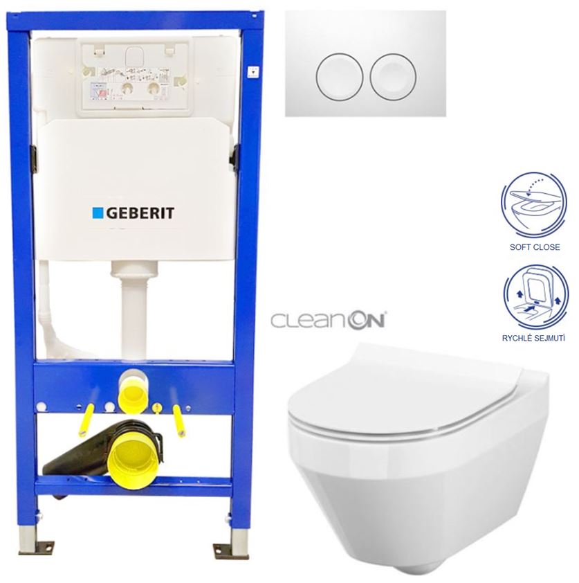 Obrázok /SET/GEBERIT - SET Duofix Sada pro závěsné WC 458.103.00.1 + tlačítko DELTA21 bílé + WC CERSANIT CREA OVÁL CLEANON + SEDÁTKO (458.103.00.1 21BI CR1)