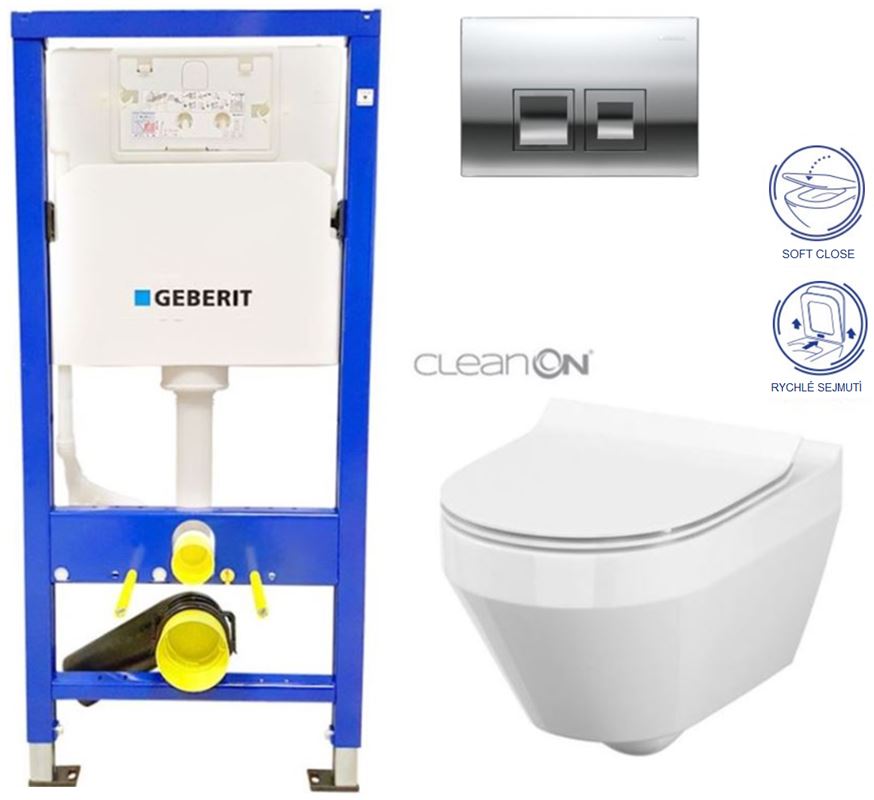 Obrázok GEBERIT - SET Duofix Sada pro závěsné WC 458.103.00.1 + tlačítko DELTA50 CHROM + WC CERSANIT CREA OVÁL CLEANON + SEDÁTKO (458.103.00.1 50CR CR1)