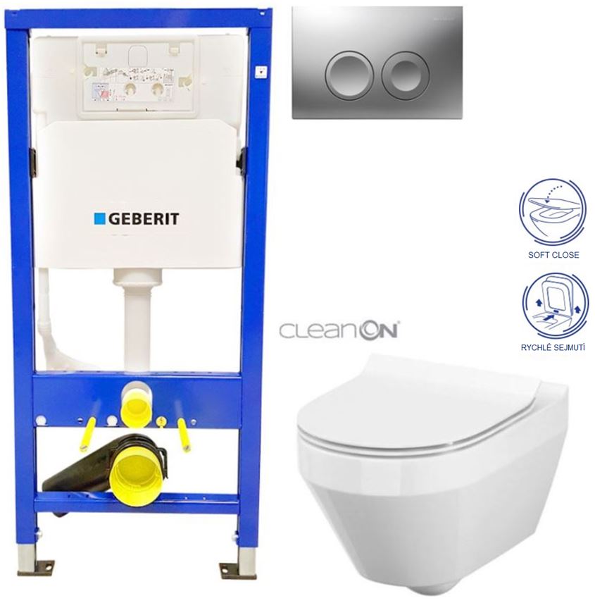 Obrázok /SET/GEBERIT - SET Duofix Sada pro závěsné WC 458.103.00.1 + tlačítko DELTA21 matné + WC CERSANIT CREA OVÁL CLEANON + SEDÁTKO (458.103.00.1 21MA CR1)