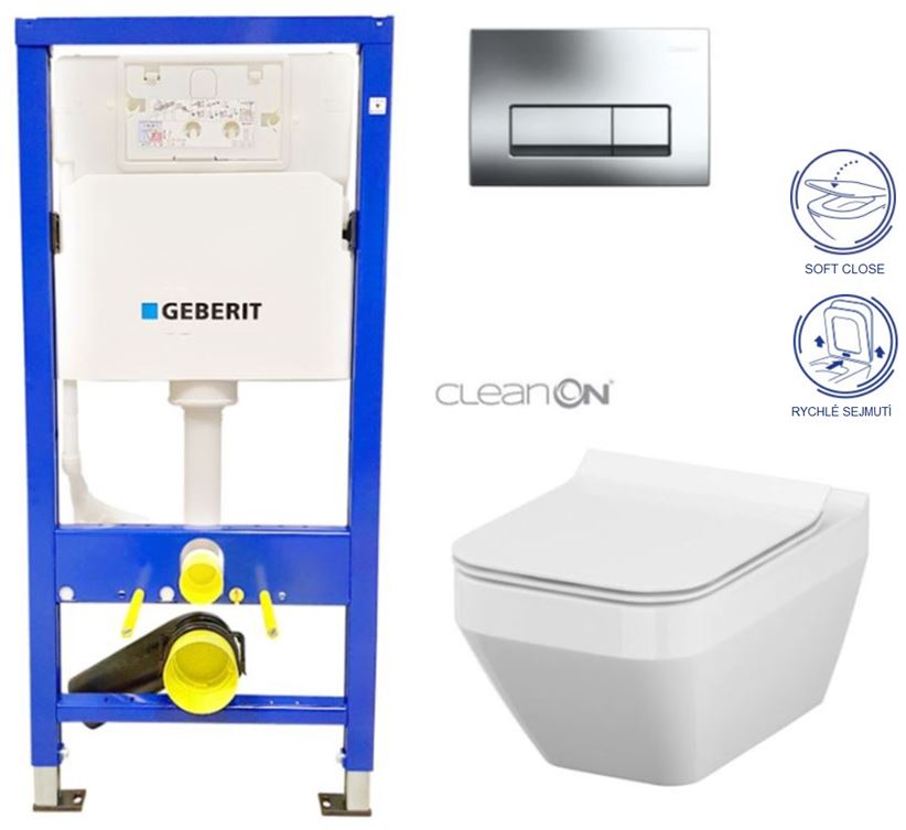 Obrázok /SET/GEBERIT - SET Duofix Sada pre závesné WC 458.103.00.1 + tlačidlo + WC CERSANIT CREA HRANATÉ CLEANON + Sedadlo (458.103.00.1 CR2)