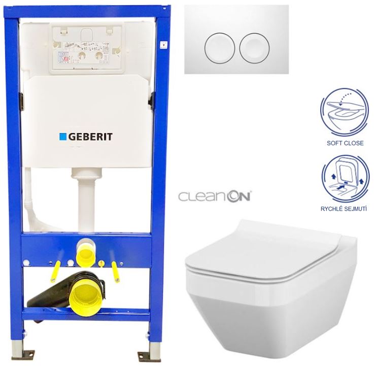 Obrázok /SET/GEBERIT - SET Duofix Sada pro závěsné WC 458.103.00.1 + tlačítko DELTA21 bílé + WC CERSANIT CREA ČTVEREC CLEANON + SEDÁTKO (458.103.00.1 21BI CR2)