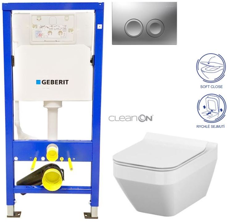 Obrázok /SET/GEBERIT - SET Duofix Sada pro závěsné WC 458.103.00.1 + tlačítko DELTA21 matné + WC CERSANIT CREA ČTVEREC CLEANON + SEDÁTKO (458.103.00.1 21MA CR2)