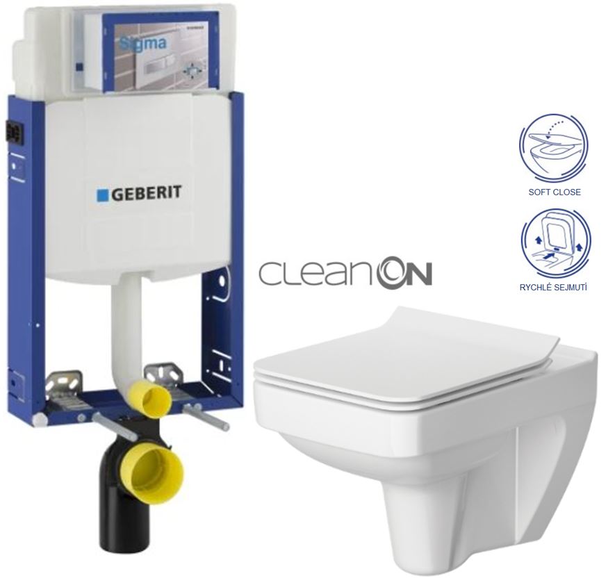 Obrázok /SET/GEBERIT - SET Kombifix KOMBIFIX ECO pro závěsné WC, nádržka UP 320 bez Ovládací desky + WC CERSANIT SPLENDOUR CLEANON + SEDÁTKO (110.302.00.5 SP1)