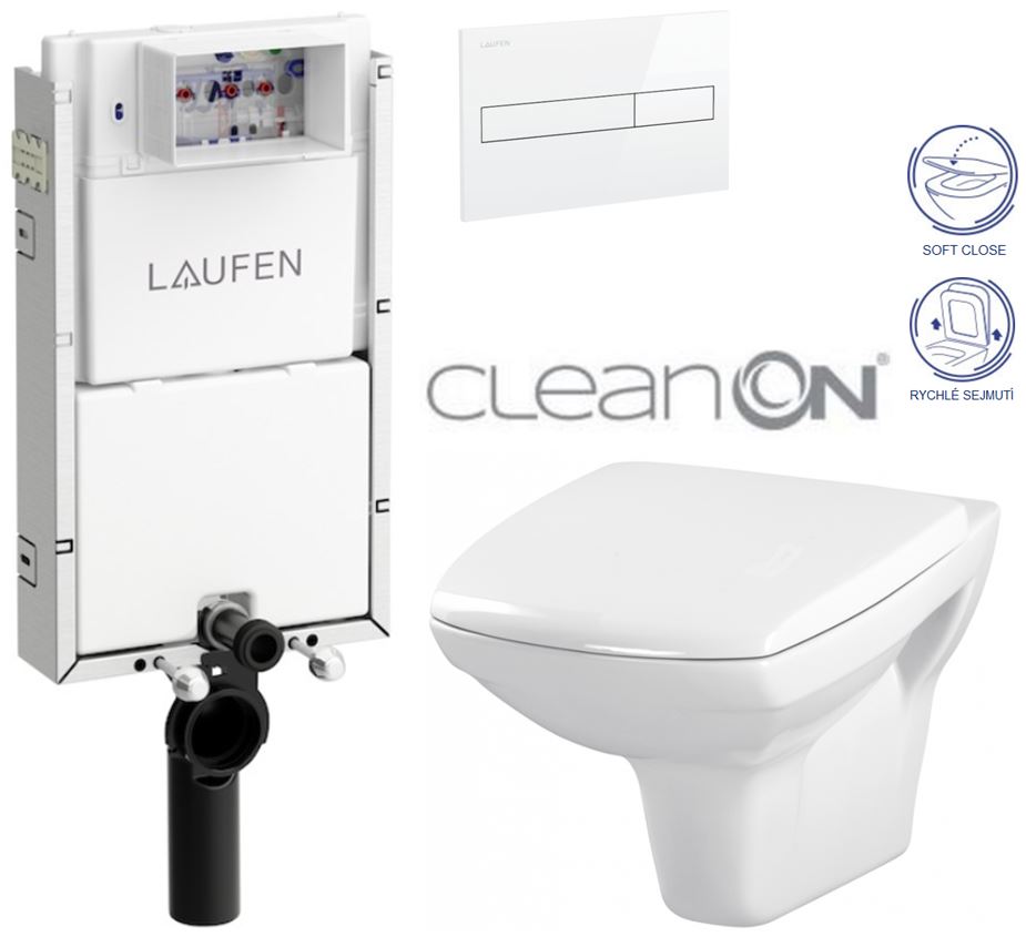 Obrázok /SET/LAUFEN - Podomít. systém LIS TW1 SET BÍLÁ + ovládací tlačítko BÍLÉ + WC CERSANIT CARINA CLEANON + SEDÁTKO (H8946630000001BI CA2)