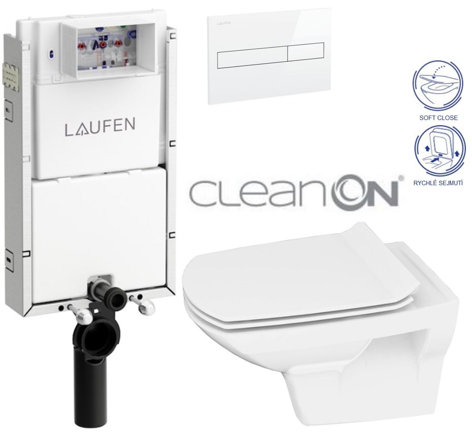 Obrázok /SET/LAUFEN - Podomít. systém LIS TW1 SET BÍLÁ + ovládací tlačítko BÍLÉ + WC CERSANIT CARINA CLEANON + SEDÁTKO (H8946630000001BI CA3)