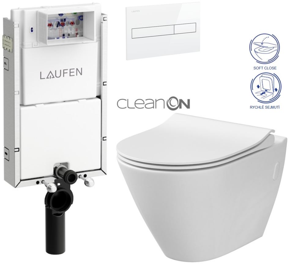 Obrázok /SET/LAUFEN - Podomít. systém LIS TW1 SET BÍLÁ + ovládací tlačítko BÍLÉ + WC CERSANIT CITY CLEANON + SEDÁTKO (H8946630000001BI CI1)