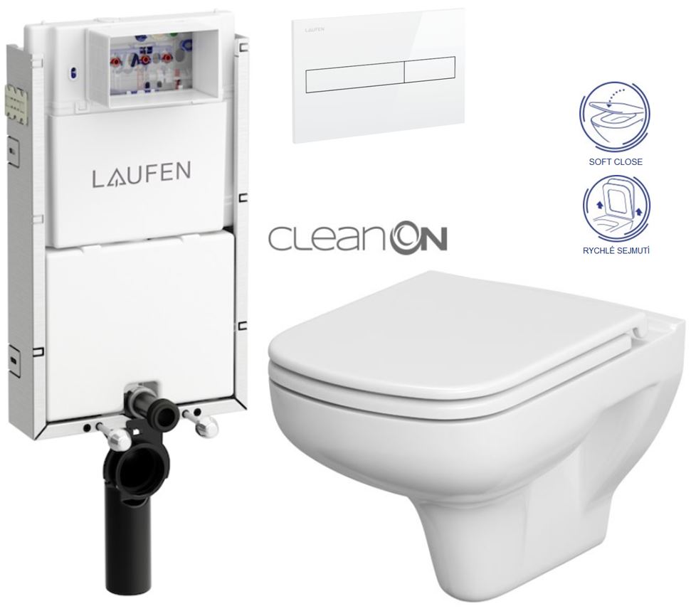 Obrázok /SET/LAUFEN - Podomít. systém LIS TW1 SET BÍLÁ + ovládací tlačítko BÍLÉ + WC CERSANIT COLOUR CLEANON + SEDÁTKO (H8946630000001BI CN1)