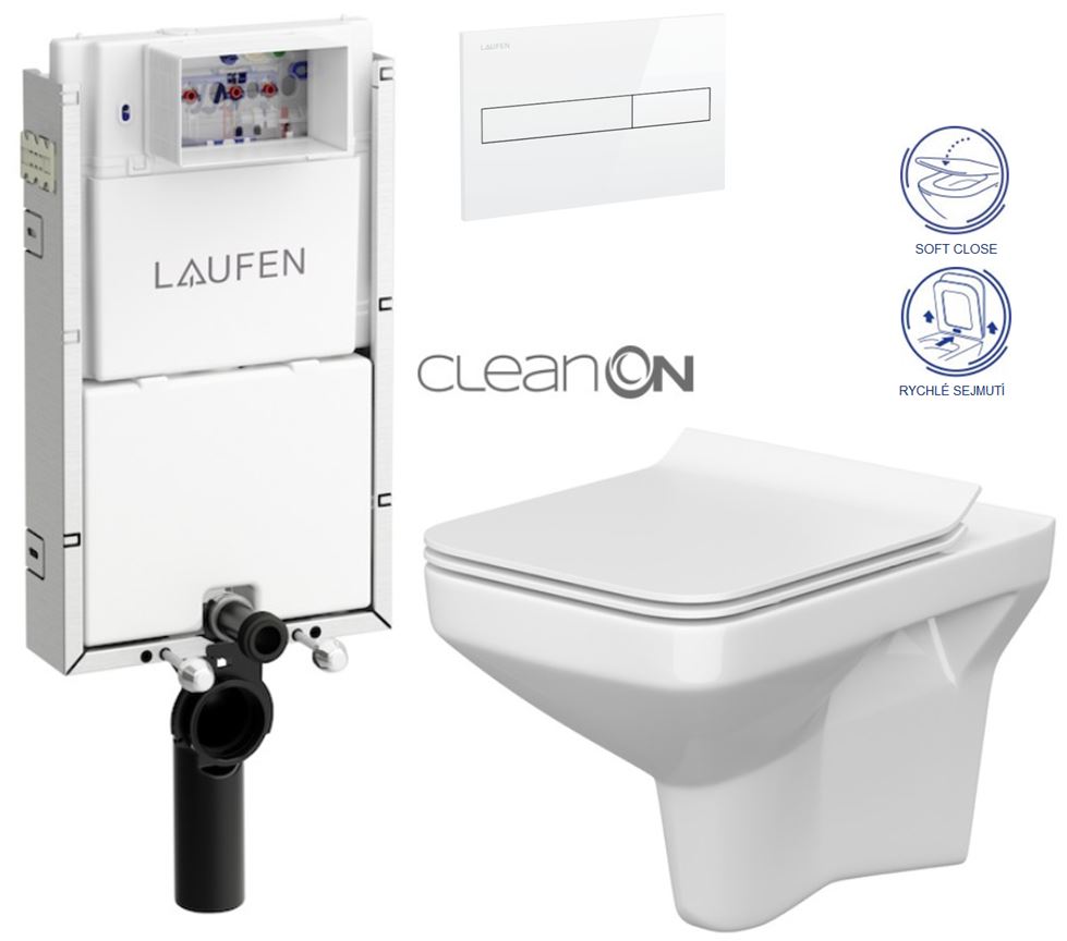 Obrázok /SET/LAUFEN - Podomít. systém LIS TW1 SET BÍLÁ + ovládací tlačítko BÍLÉ + WC CERSANIT COMO CLEANON + SEDÁTKO (H8946630000001BI CO1)