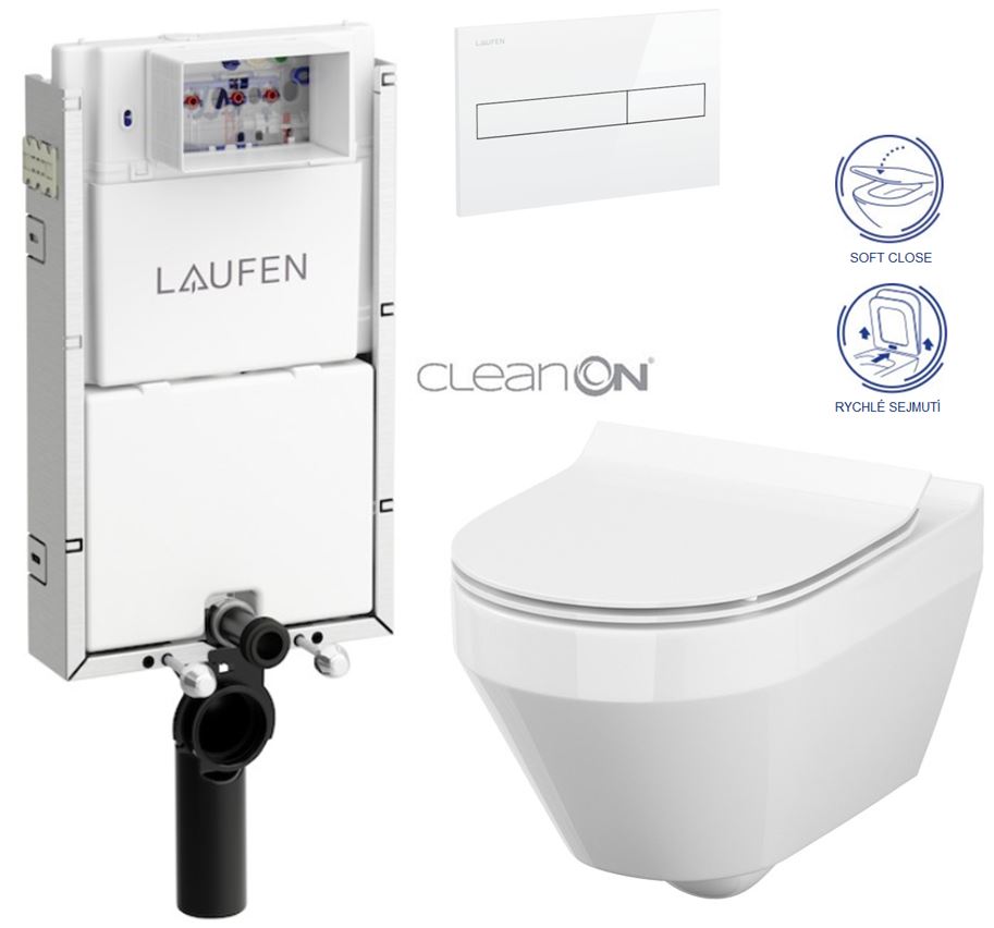 Obrázok /SET/LAUFEN - Podomít. systém LIS TW1 SET BÍLÁ + ovládací tlačítko BÍLÉ + WC CERSANIT CREA OVÁL CLEANON + SEDÁTKO (H8946630000001BI CR1)