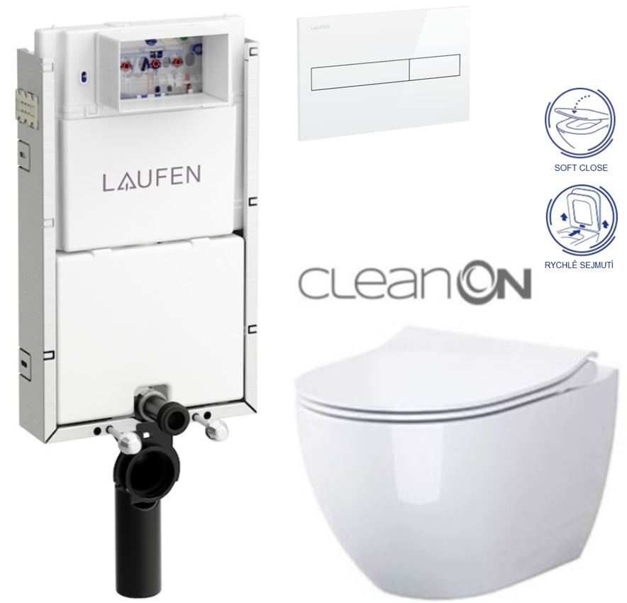 Obrázok /SET/LAUFEN - Podomít. systém LIS TW1 SET BÍLÁ + ovládací tlačítko BÍLÉ + WC OPOCZNO URBAN HARMONY CLEANON + SEDÁTKO (H8946630000001BI HA1)