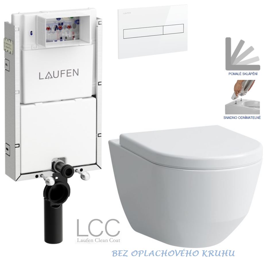 Obrázok /SET/LAUFEN - Podomít. systém LIS TW1 SET BÍLÁ + ovládací tlačítko BÍLÉ + WC LAUFEN PRO LCC RIMLESS + SEDÁTKO (H8946630000001BI LP2)