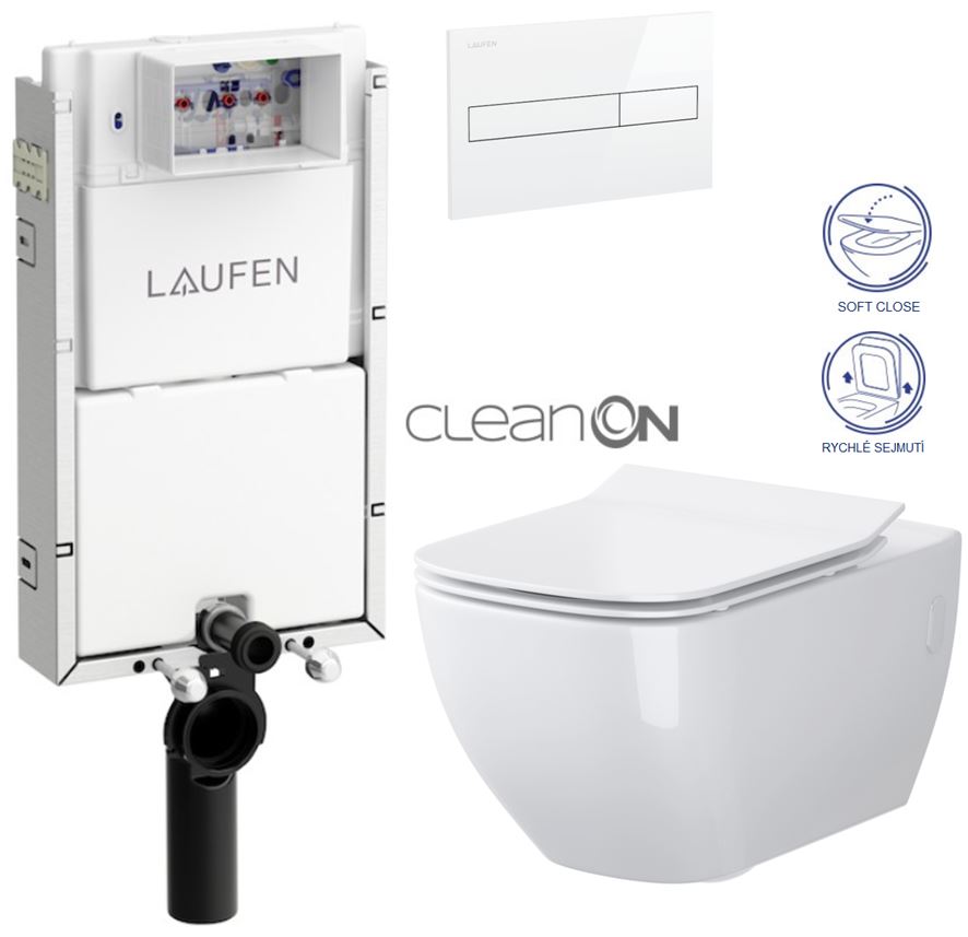 Obrázok /SET/LAUFEN - Podomít. systém LIS TW1 SET BÍLÁ + ovládací tlačítko BÍLÉ + WC OPOCZNO METROPOLITAN CLEANON + SEDÁTKO (H8946630000001BI ME1)