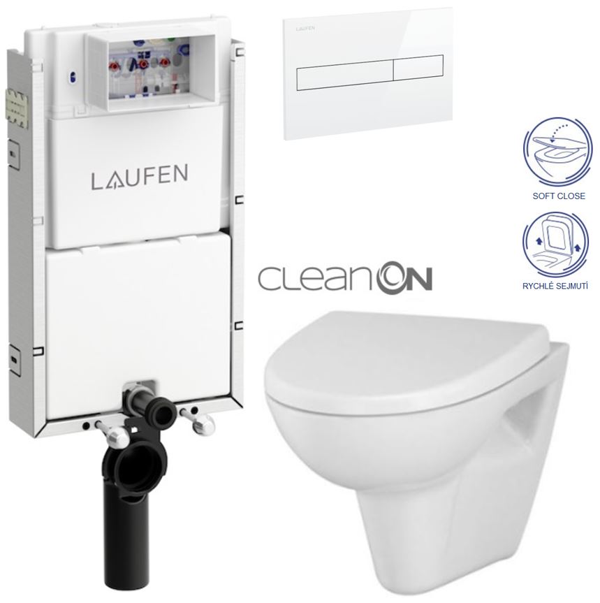 Obrázok /SET/LAUFEN - Podomít. systém LIS TW1 SET BÍLÁ + ovládací tlačítko BÍLÉ + WC CERSANIT PARVA CLEANON + SEDÁTKO (H8946630000001BI PA1)