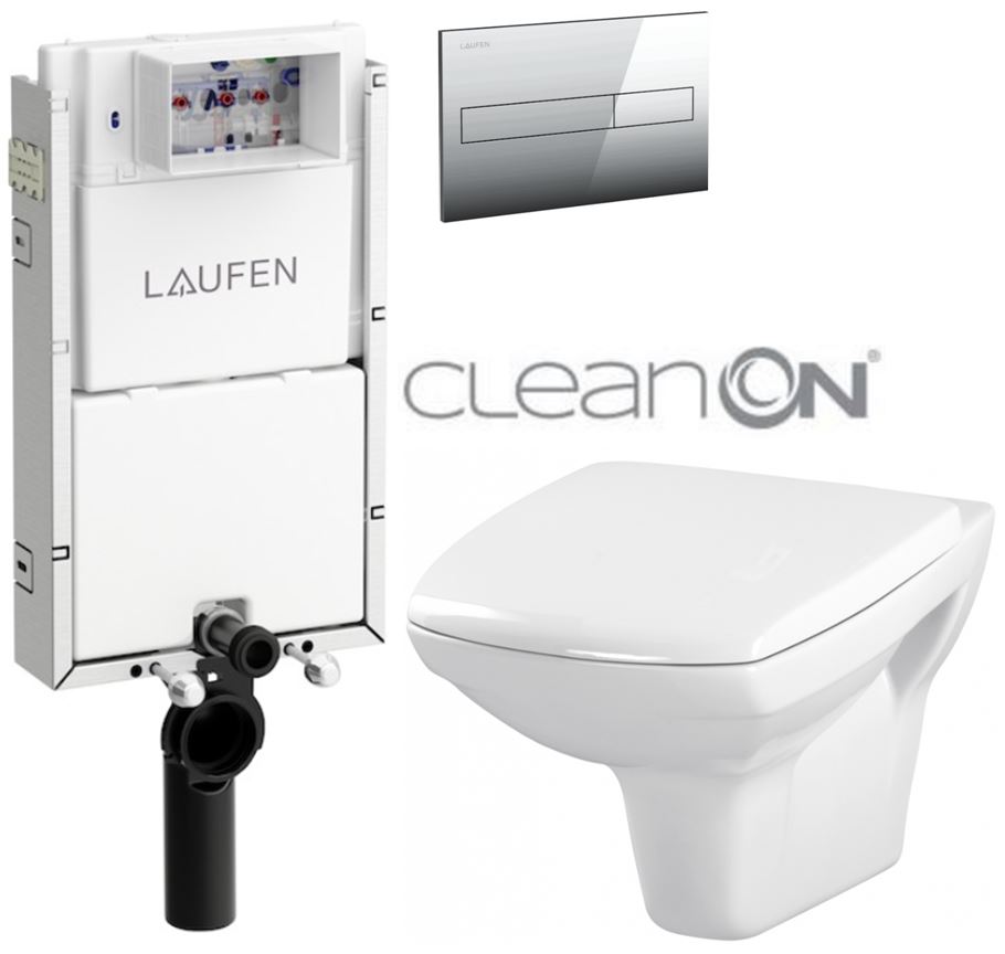 Obrázok /SET/LAUFEN - Podomít. systém LIS TW1 SET + ovládací tlačítko CHROM + WC CERSANIT CARINA CLEANON + SEDÁTKO (H8946630000001CR CA1)