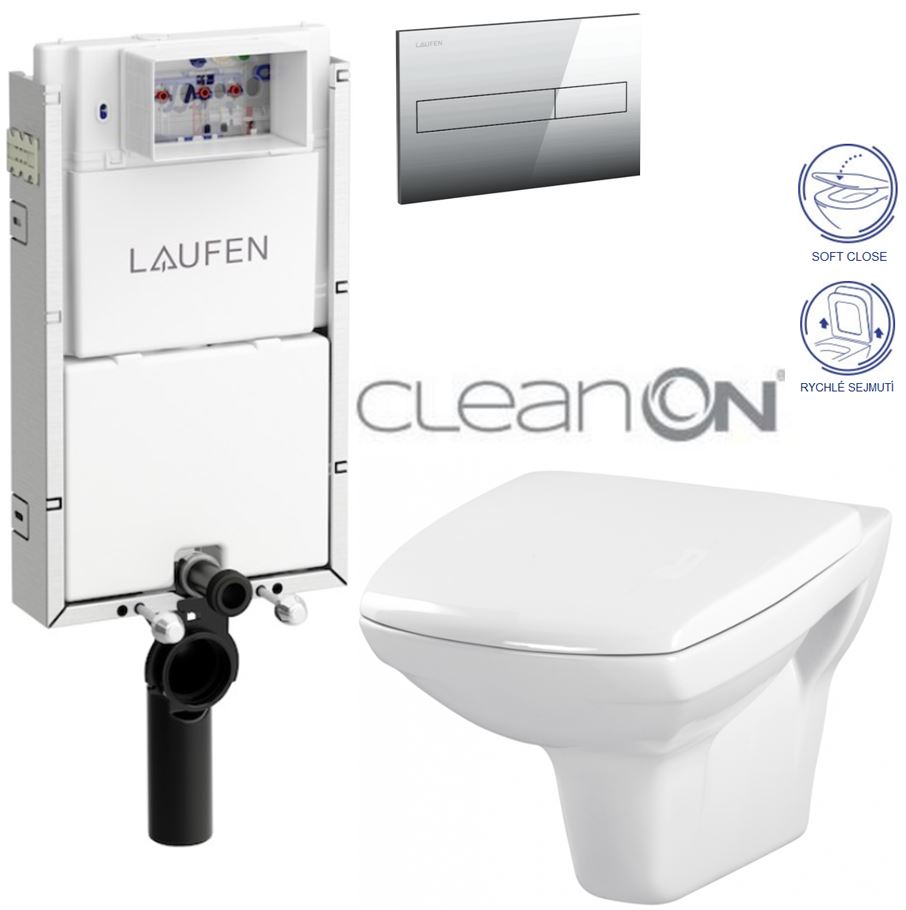 Obrázok /SET/LAUFEN - Podomít. systém LIS TW1 SET + ovládací tlačítko CHROM + WC CERSANIT CARINA CLEANON + SEDÁTKO (H8946630000001CR CA2)