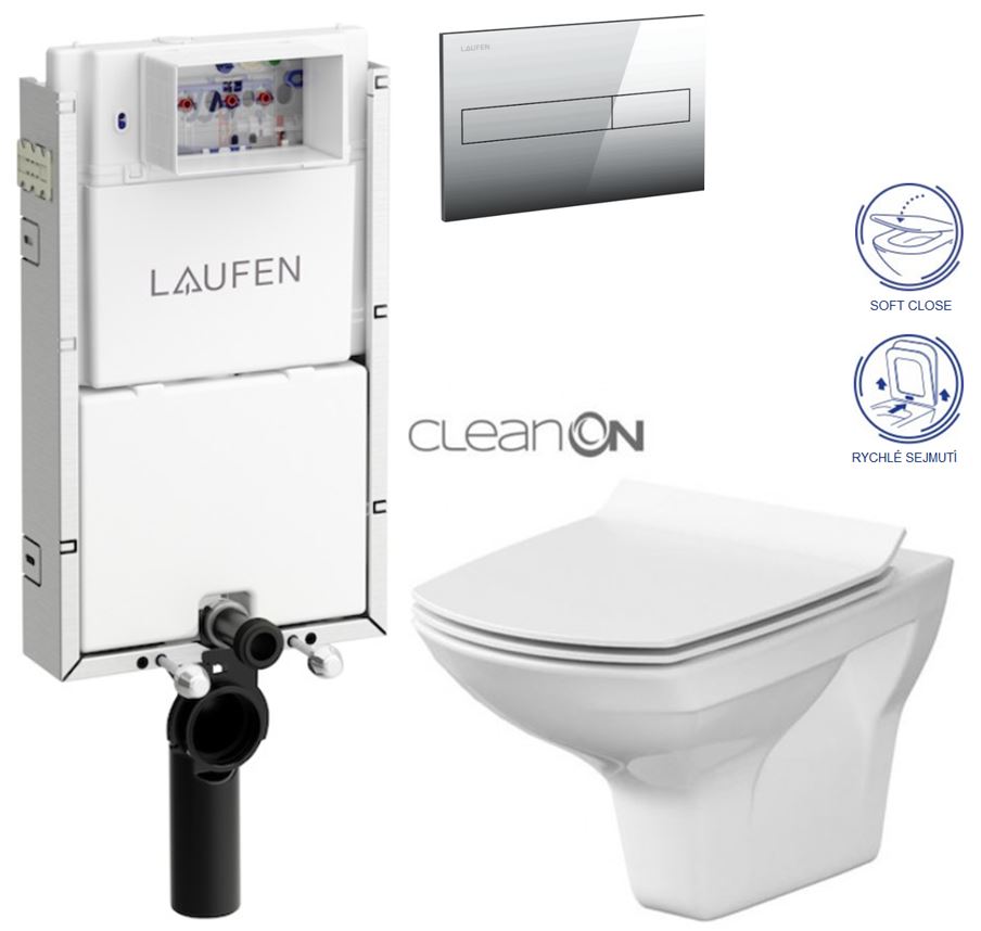 Obrázok /SET/LAUFEN - Podomít. systém LIS TW1 SET + ovládací tlačítko CHROM + WC CERSANIT CARINA CLEANON + SEDÁTKO (H8946630000001CR CA3)