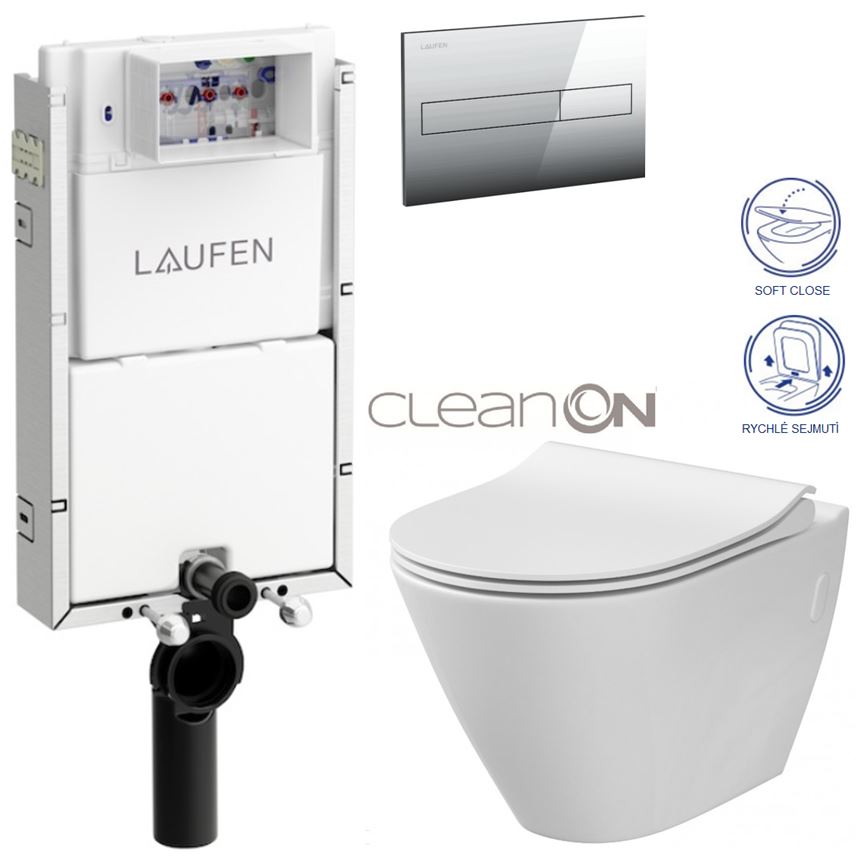 Obrázok /SET/LAUFEN - Podomít. systém LIS TW1 SET + ovládací tlačítko CHROM + WC CERSANIT CITY CLEANON + SEDÁTKO (H8946630000001CR CI1)