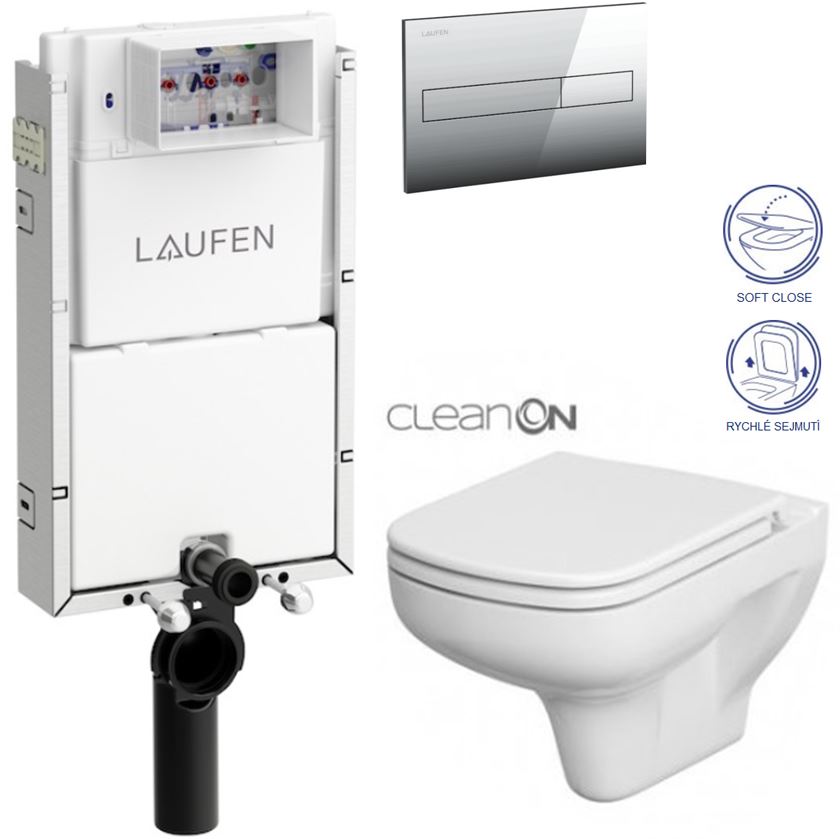 Obrázok /SET/LAUFEN - Podomít. systém LIS TW1 SET + ovládací tlačítko CHROM + WC CERSANIT COLOUR CLEANON + SEDÁTKO (H8946630000001CR CN1)