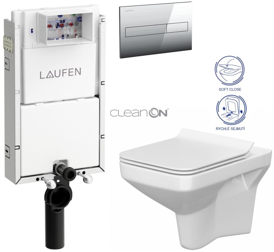 Obrázok /SET/LAUFEN - Podomít. systém LIS TW1 SET + ovládací tlačítko CHROM + WC CERSANIT COMO CLEANON + SEDÁTKO (H8946630000001CR CO1)