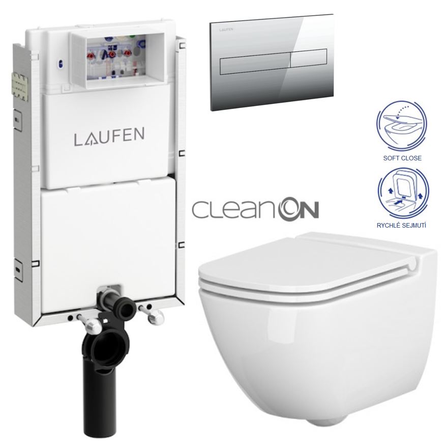 Obrázok /SET/LAUFEN - Podomít. systém LIS TW1 SET + ovládací tlačítko CHROM + WC CERSANIT CASPIA CLEANON + SEDÁTKO (H8946630000001CR CP1)