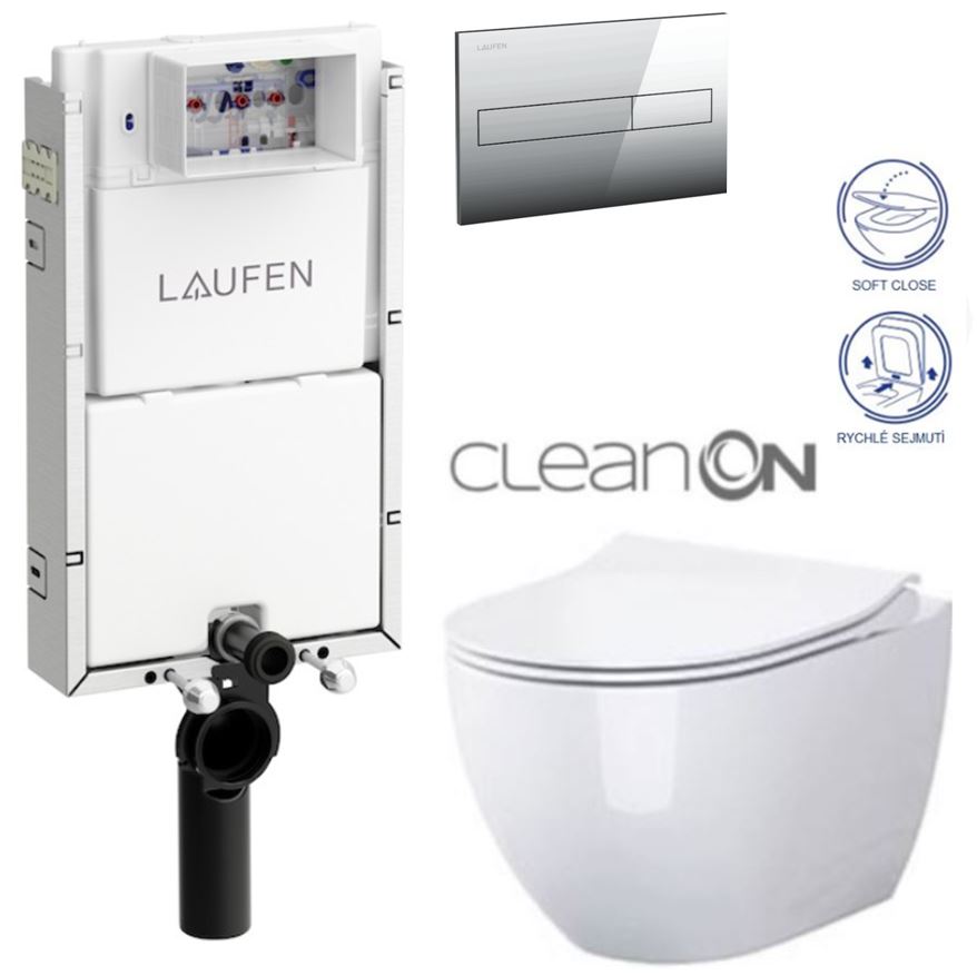 Obrázok /SET/LAUFEN - Podomít. systém LIS TW1 SET + ovládací tlačítko CHROM + WC OPOCZNO URBAN HARMONY CLEANON + SEDÁTKO (H8946630000001CR HA1)