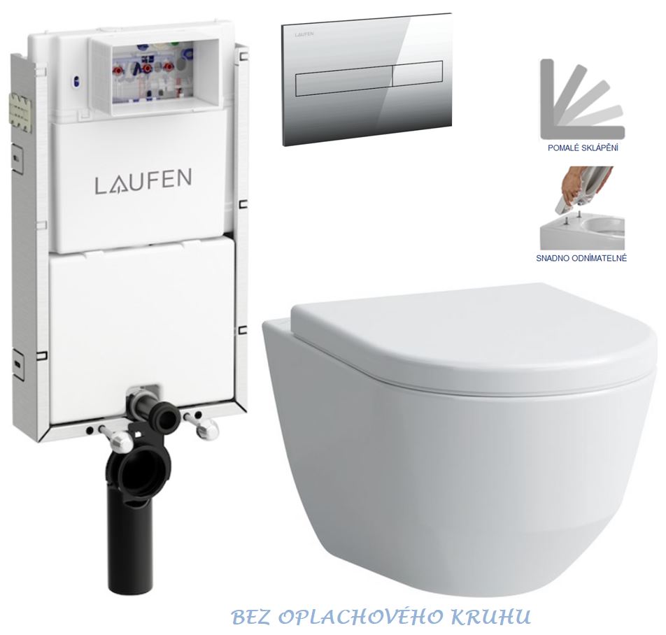 Obrázok /SET/LAUFEN - Podomít. systém LIS TW1 SET + ovládací tlačítko CHROM + WC LAUFEN PRO RIMLESS + SEDÁTKO (H8946630000001CR LP1)