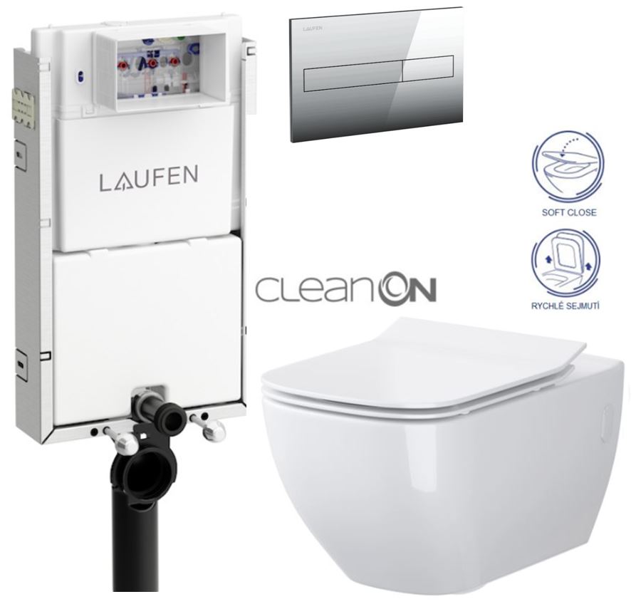 Obrázok /SET/LAUFEN - Podomít. systém LIS TW1 SET + ovládací tlačítko CHROM + WC OPOCZNO METROPOLITAN CLEANON + SEDÁTKO (H8946630000001CR ME1)