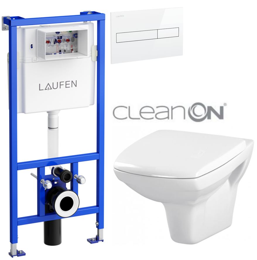 Obrázok /SET/LAUFEN - Rámový podomítkový modul CW1 SET BÍLÁ + ovládací tlačítko BÍLÉ + WC CERSANIT CARINA CLEANON + SEDÁTKO (H8946600000001BI CA1)