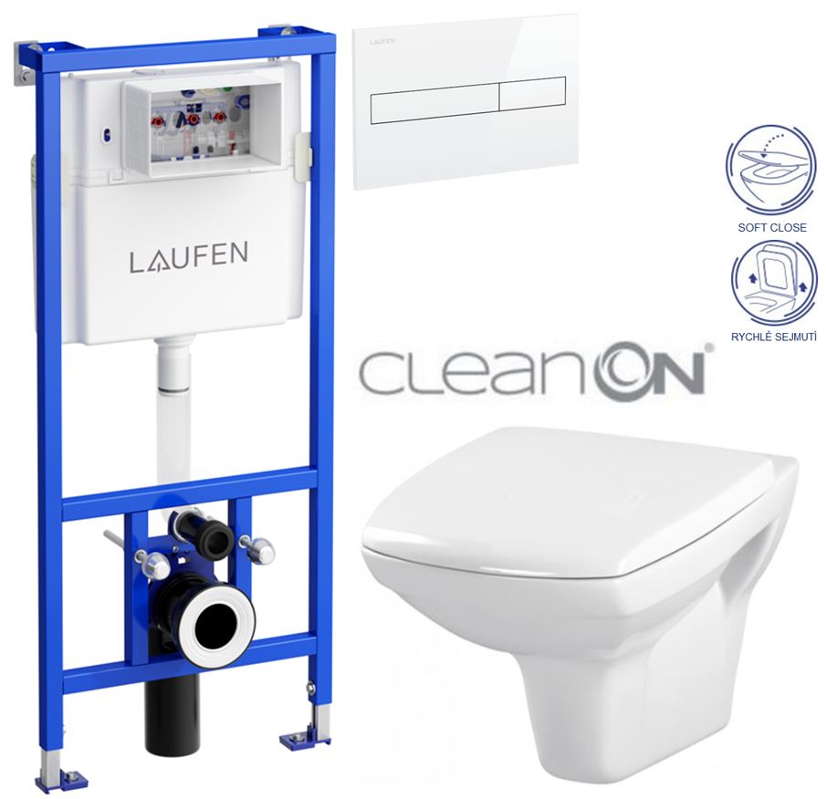 Obrázok /SET/LAUFEN - Rámový podomítkový modul CW1 SET BÍLÁ + ovládací tlačítko BÍLÉ + WC CERSANIT CARINA CLEANON + SEDÁTKO (H8946600000001BI CA2)