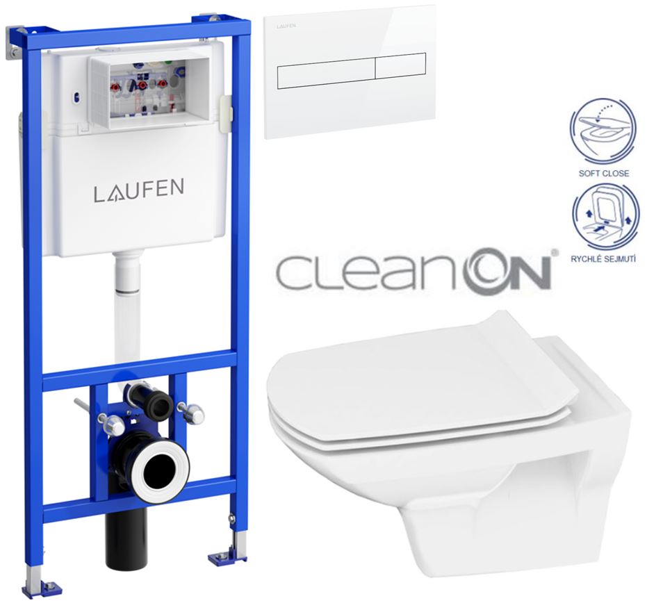 Obrázok /SET/LAUFEN - Rámový podomítkový modul CW1 SET BÍLÁ + ovládací tlačítko BÍLÉ + WC CERSANIT CARINA CLEANON + SEDÁTKO (H8946600000001BI CA3)