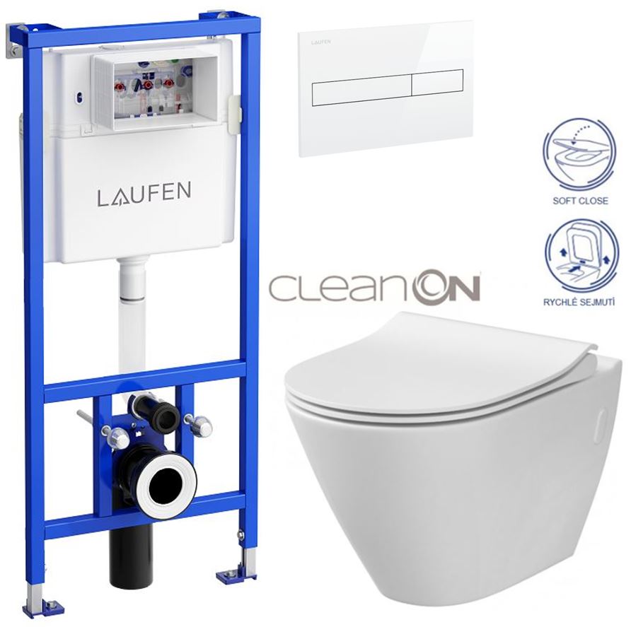 Obrázok /SET/LAUFEN - Rámový podomítkový modul CW1 SET BÍLÁ + ovládací tlačítko BÍLÉ + WC CERSANIT CITY CLEANON + SEDÁTKO (H8946600000001BI CI1)