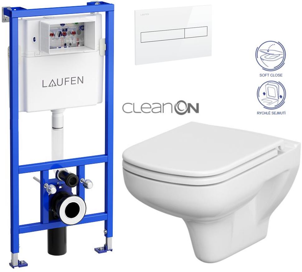 Obrázok /SET/LAUFEN - Rámový podomítkový modul CW1 SET BÍLÁ + ovládací tlačítko BÍLÉ + WC CERSANIT COLOUR CLEANON + SEDÁTKO (H8946600000001BI CN1)