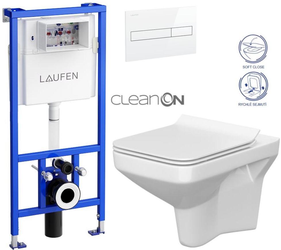 Obrázok /SET/LAUFEN - Rámový podomítkový modul CW1 SET BÍLÁ + ovládací tlačítko BÍLÉ + WC CERSANIT COMO CLEANON +SEDÁTKO (H8946600000001BI CO1)