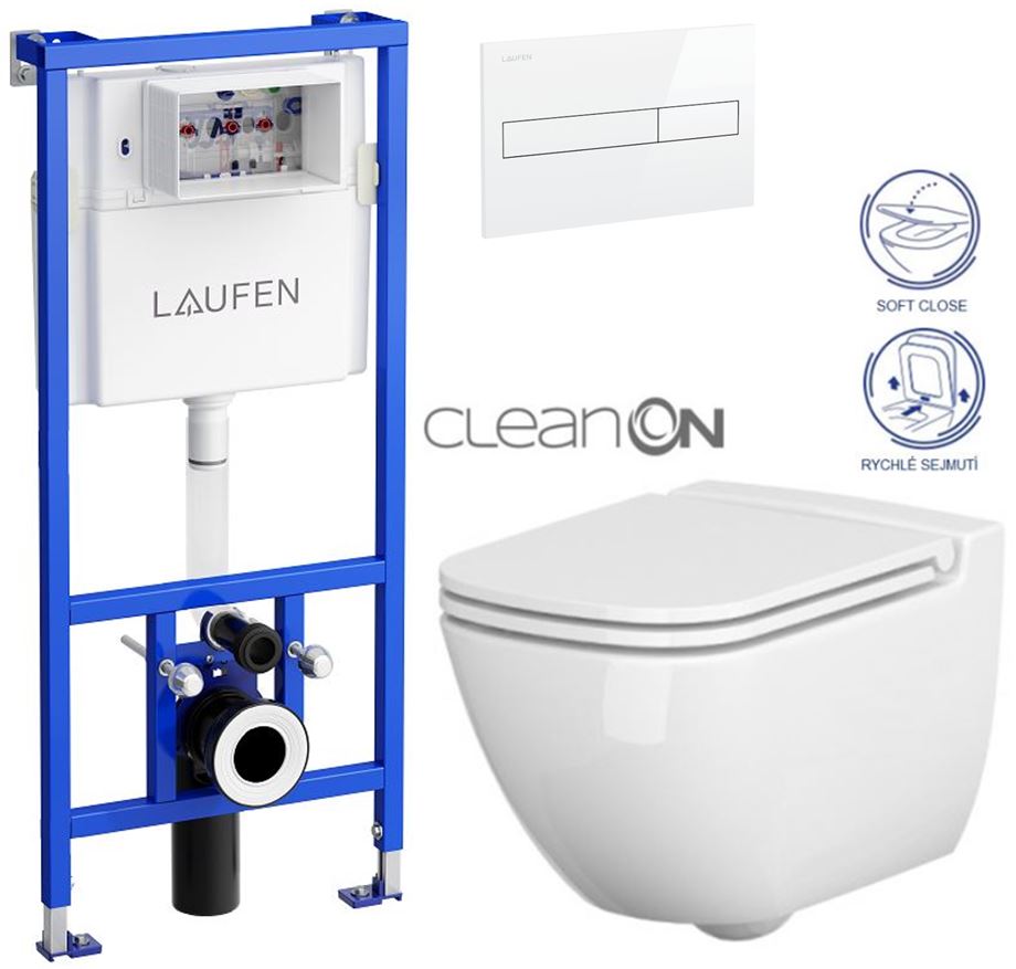 Obrázok /SET/LAUFEN - Rámový podomítkový modul CW1 SET BÍLÁ + ovládací tlačítko BÍLÉ + WC CERSANIT CASPIA CLEANON + SEDÁTKO (H8946600000001BI CP1)