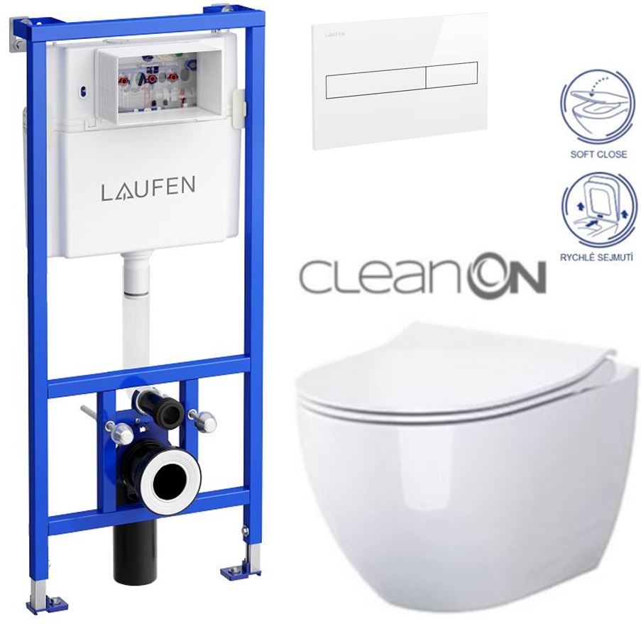 Obrázok /SET/LAUFEN - Rámový podomítkový modul CW1 SET BÍLÁ + ovládací tlačítko BÍLÉ + WC OPOCZNO URBAN HARMONY CLEANON + SEDÁTKO (H8946600000001BI HA1)