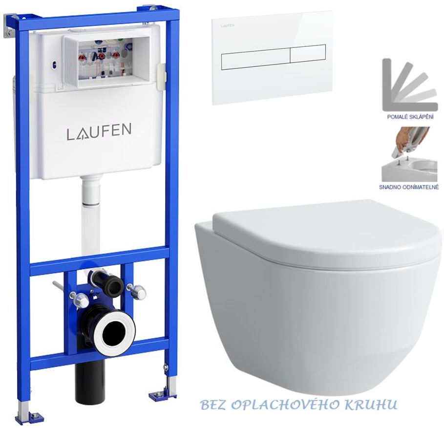 Obrázok /SET/LAUFEN - Rámový podomítkový modul CW1 SET BÍLÁ + ovládací tlačítko BÍLÉ + WC LAUFEN PRO RIMLESS + SEDÁTKO (H8946600000001BI LP1)