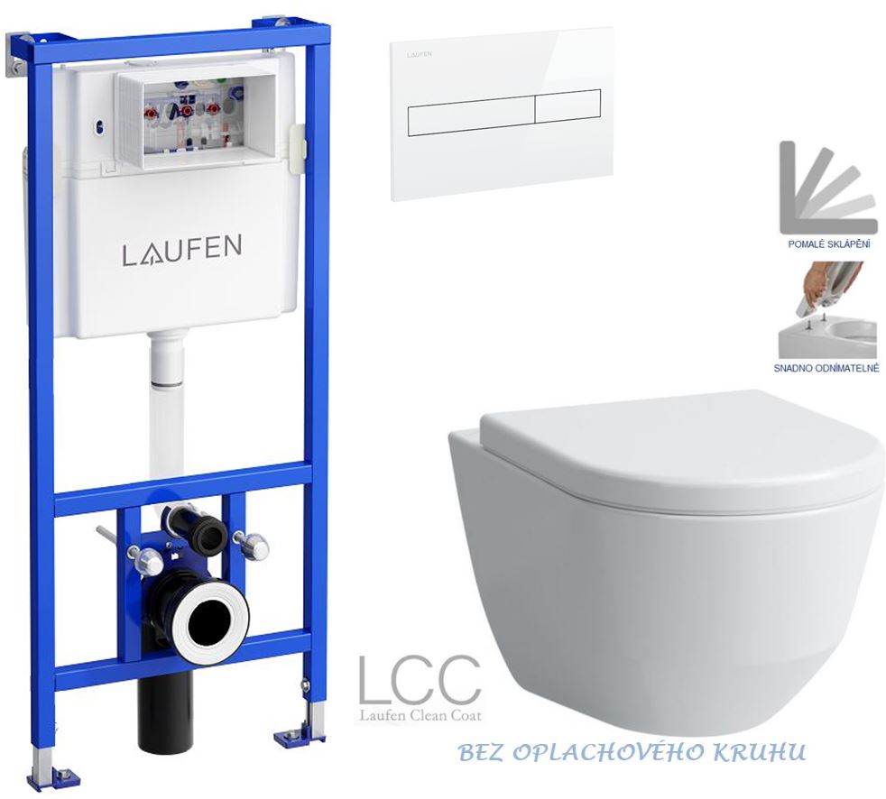 Obrázok /SET/LAUFEN - Rámový podomítkový modul CW1 SET BÍLÁ + ovládací tlačítko BÍLÉ + WC LAUFEN PRO LCC RIMLESS + SEDÁTKO (H8946600000001BI LP2)