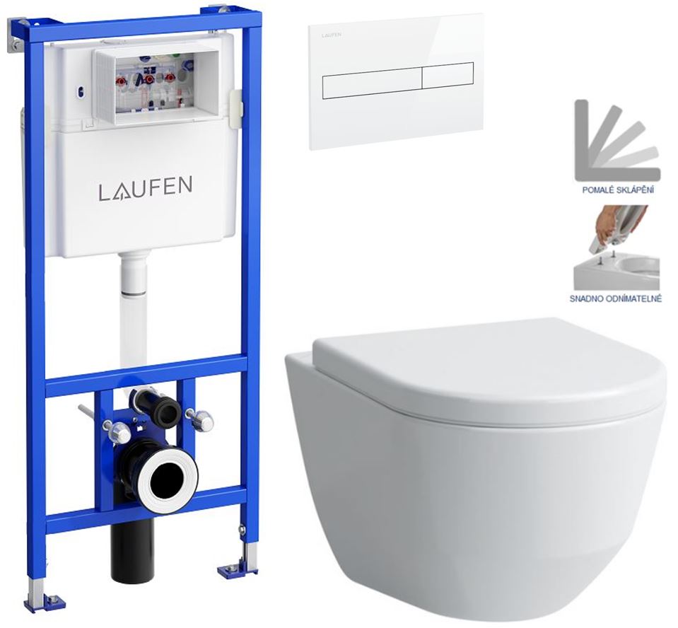 Obrázok /SET/LAUFEN - Rámový podomítkový modul CW1 SET BÍLÁ + ovládací tlačítko BÍLÉ + WC LAUFEN PRO + SEDÁTKO (H8946600000001BI LP3)