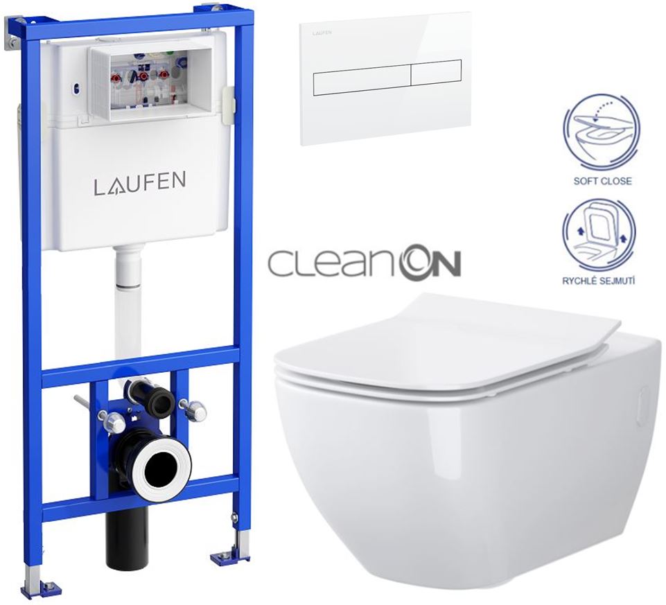 Obrázok /SET/LAUFEN - Rámový podomítkový modul CW1 SET BÍLÁ + ovládací tlačítko BÍLÉ + WC OPOCZNO METROPOLITAN CLEANON + SEDÁTKO (H8946600000001BI ME1)