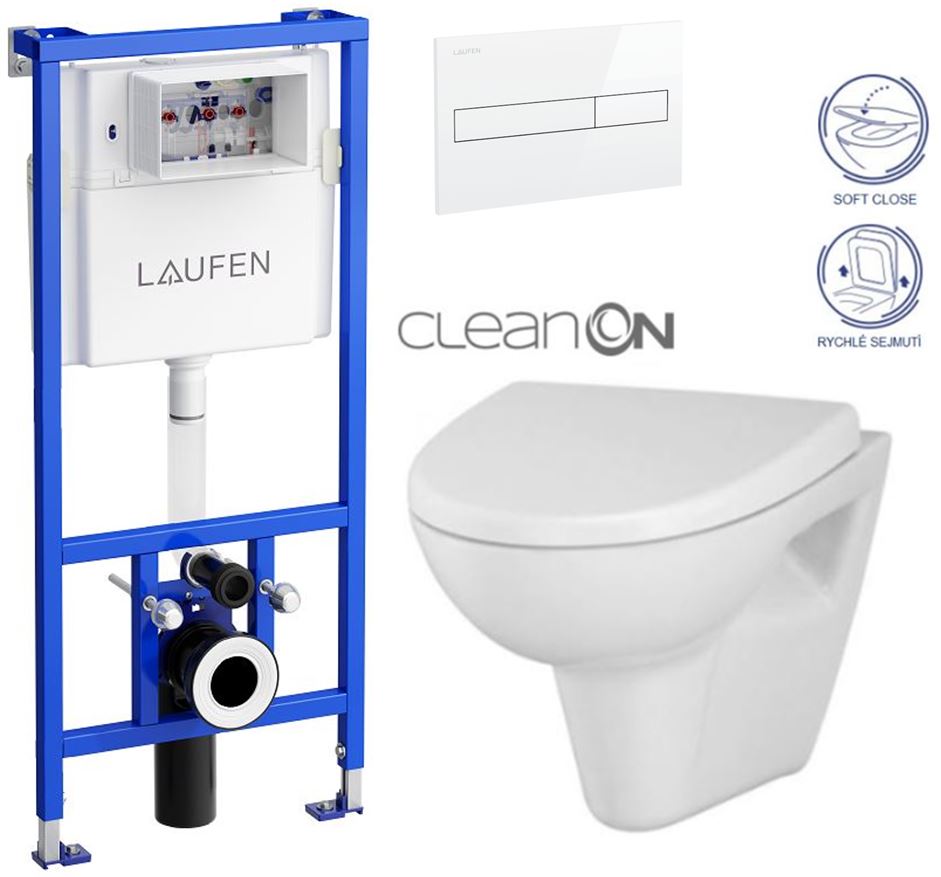 Obrázok /SET/LAUFEN - Rámový podomítkový modul CW1 SET BÍLÁ + ovládací tlačítko BÍLÉ + WC CERSANIT PARVA CLEANON + SEDÁTKO (H8946600000001BI PA1)