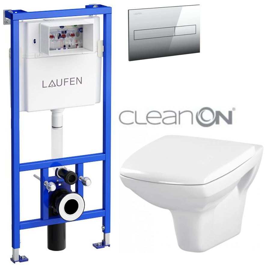 Obrázok /SET/LAUFEN - Rámový podomítkový modul CW1 SET + ovládací tlačítko CHROM + WC CERSANIT CARINA CLEANON + SEDÁTKO (H8946600000001CR CA1)